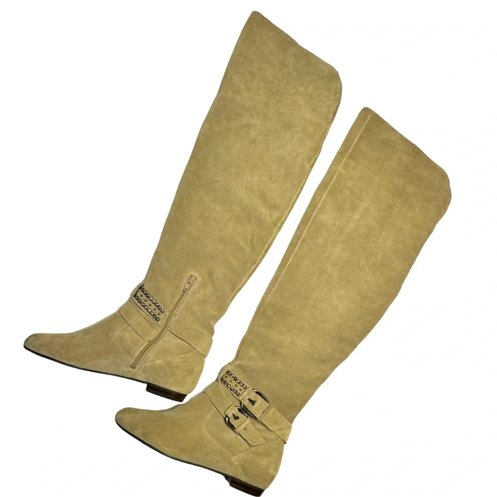 BCBG Generation | Over the Knee Suede Boot Christina New Taupe Spike Stud Accent